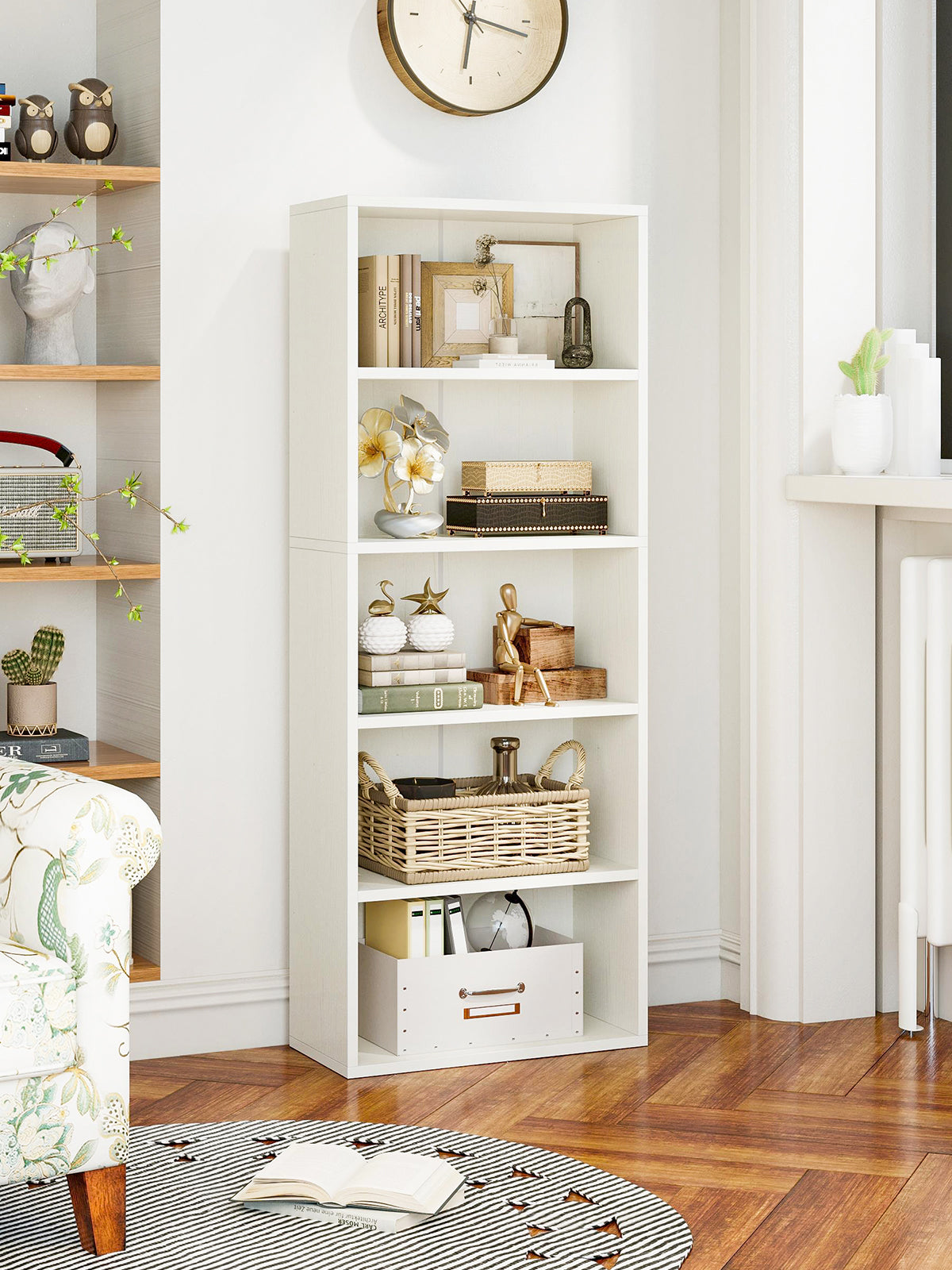 5-Tier Open Bookshelf and Bookcase, Floor Standing Display Storage Shelves for Living Room, Tall Book Shelf for Bedroom, Home Office, Dining Room, Black