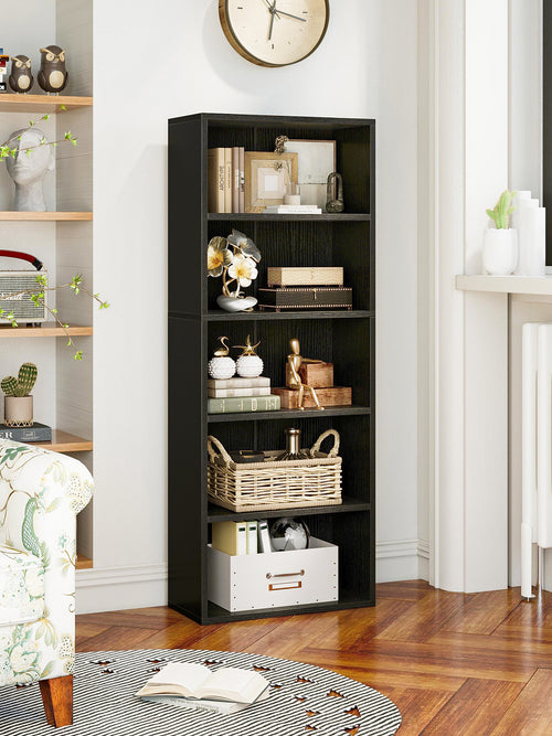 5-Tier Open Bookshelf and Bookcase, Floor Standing Display Storage Shelves for Living Room, Tall Book Shelf for Bedroom, Home Office, Dining Room, Black