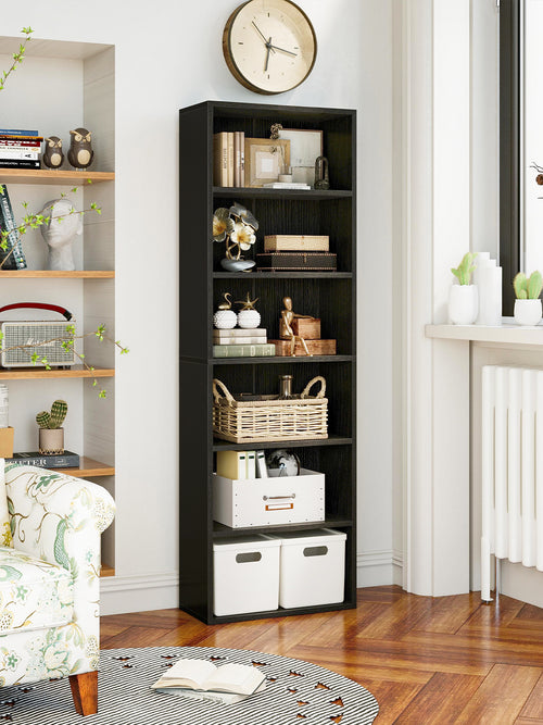 6-Tier Open Bookshelf and Bookcase, Floor Standing Display Storage Shelves for Living Room, Tall Book Shelf for Bedroom, Home Office, Dining Room, Black