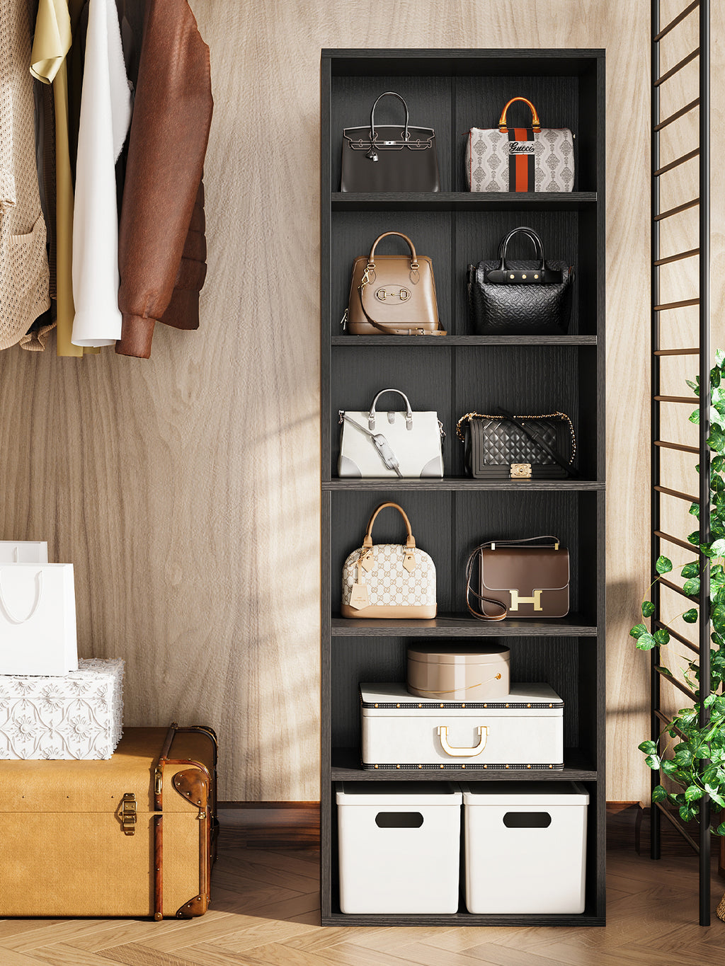 6-Tier Open Bookshelf and Bookcase, Floor Standing Display Storage Shelves for Living Room, Tall Book Shelf for Bedroom, Home Office, Dining Room, Black