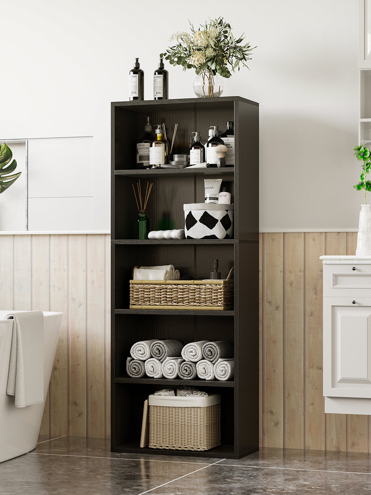 5-Tier Open Bookshelf and Bookcase, Floor Standing Display Storage Shelves for Living Room, Tall Book Shelf for Bedroom, Home Office, Dining Room, Black