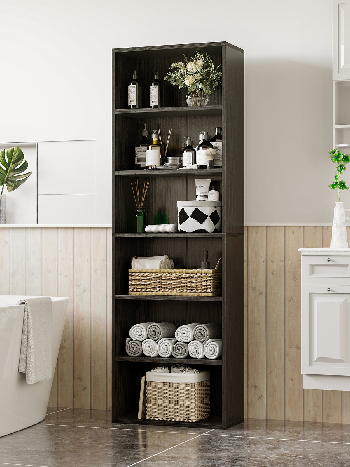 6-Tier Open Bookshelf and Bookcase, Floor Standing Display Storage Shelves for Living Room, Tall Book Shelf for Bedroom, Home Office, Dining Room, Black