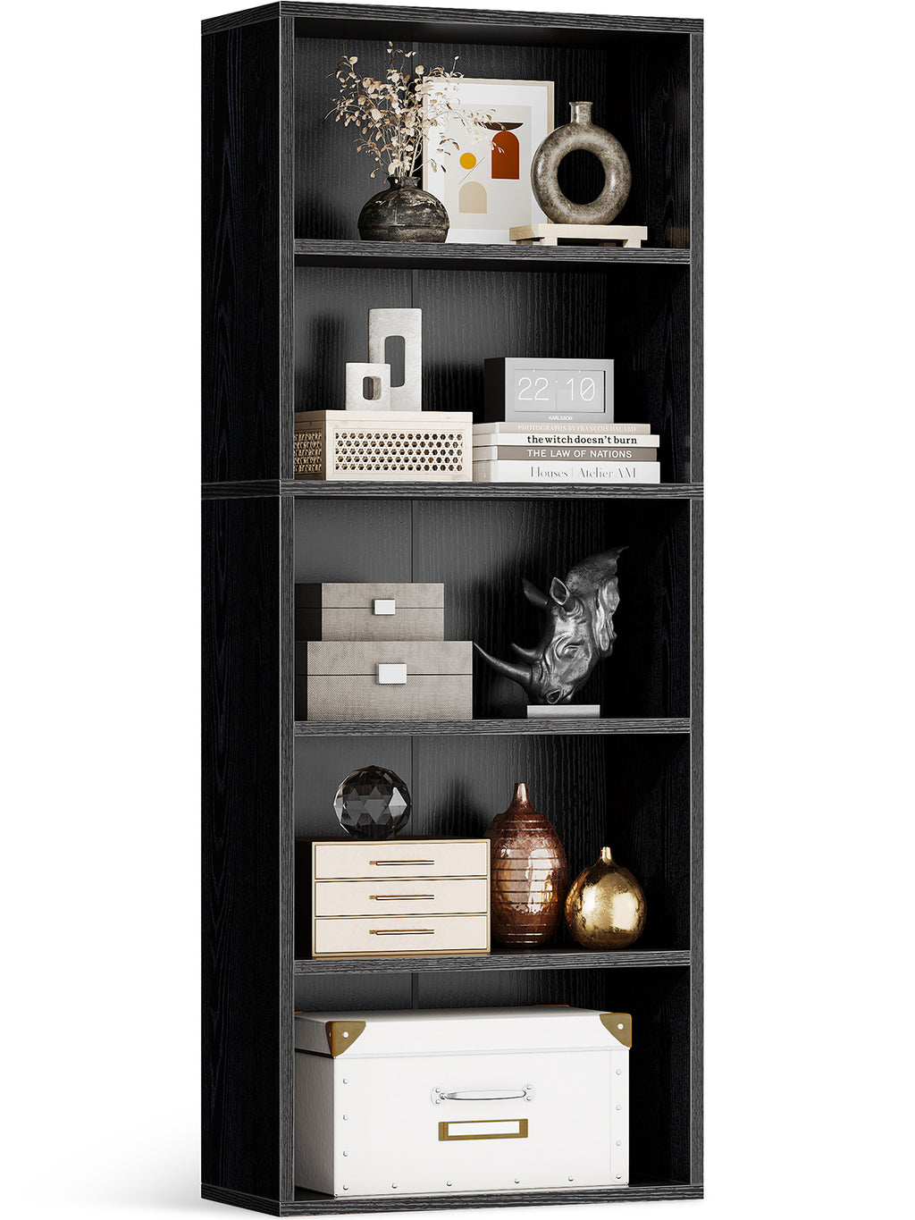 5-Tier Open Bookshelf and Bookcase, Floor Standing Display Storage Shelves for Living Room, Tall Book Shelf for Bedroom, Home Office, Dining Room, Black