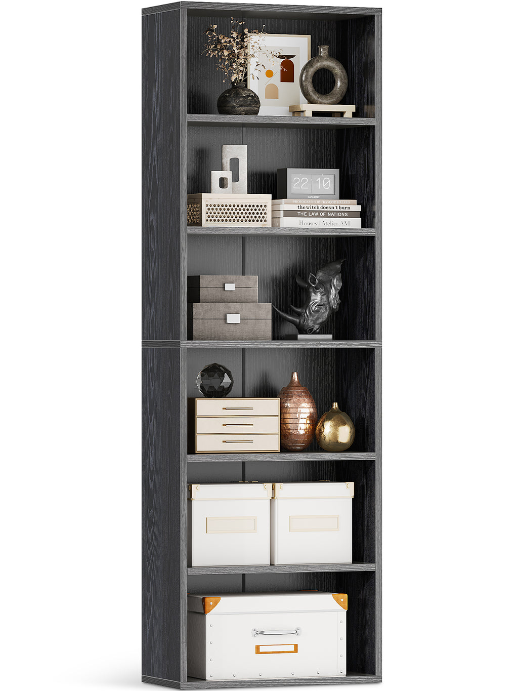 6-Tier Open Bookshelf and Bookcase, Floor Standing Display Storage Shelves for Living Room, Tall Book Shelf for Bedroom, Home Office, Dining Room, Black
