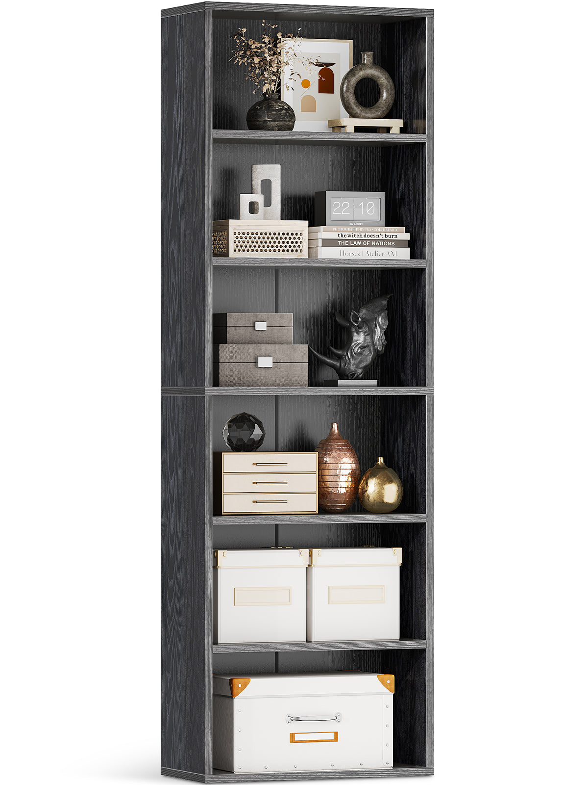 6-Tier Open Bookshelf and Bookcase, Floor Standing Display Storage Shelves for Living Room, Tall Book Shelf for Bedroom, Home Office, Dining Room, Black