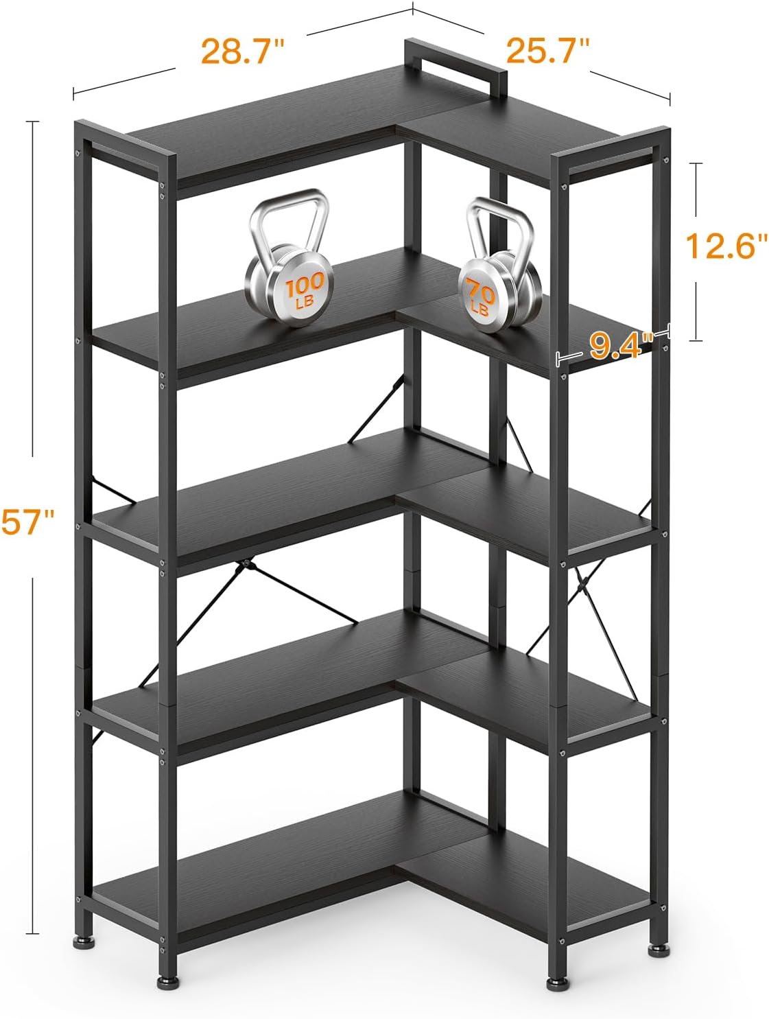 Book Shelf, 6 Tier Tall Bookshelf, Modern Wood Bookcase Shelves for Bedroom, Industrial Display Shelf for Living Room Home Office Kitchen, Standing Shelving Unit Storage Organizer, Black