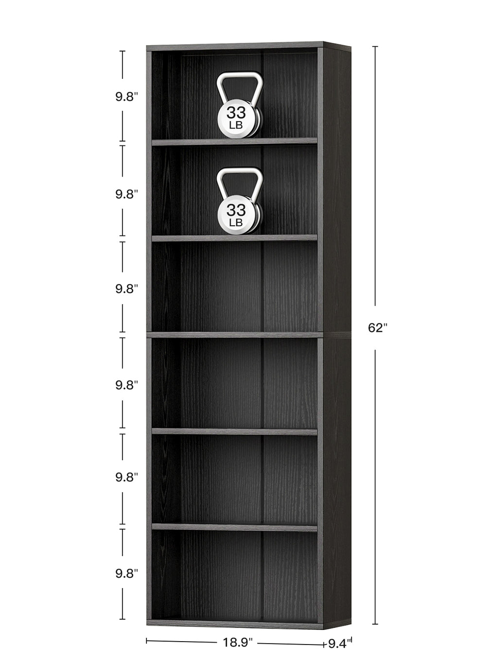 6-Tier Open Bookshelf and Bookcase, Floor Standing Display Storage Shelves for Living Room, Tall Book Shelf for Bedroom, Home Office, Dining Room, Black