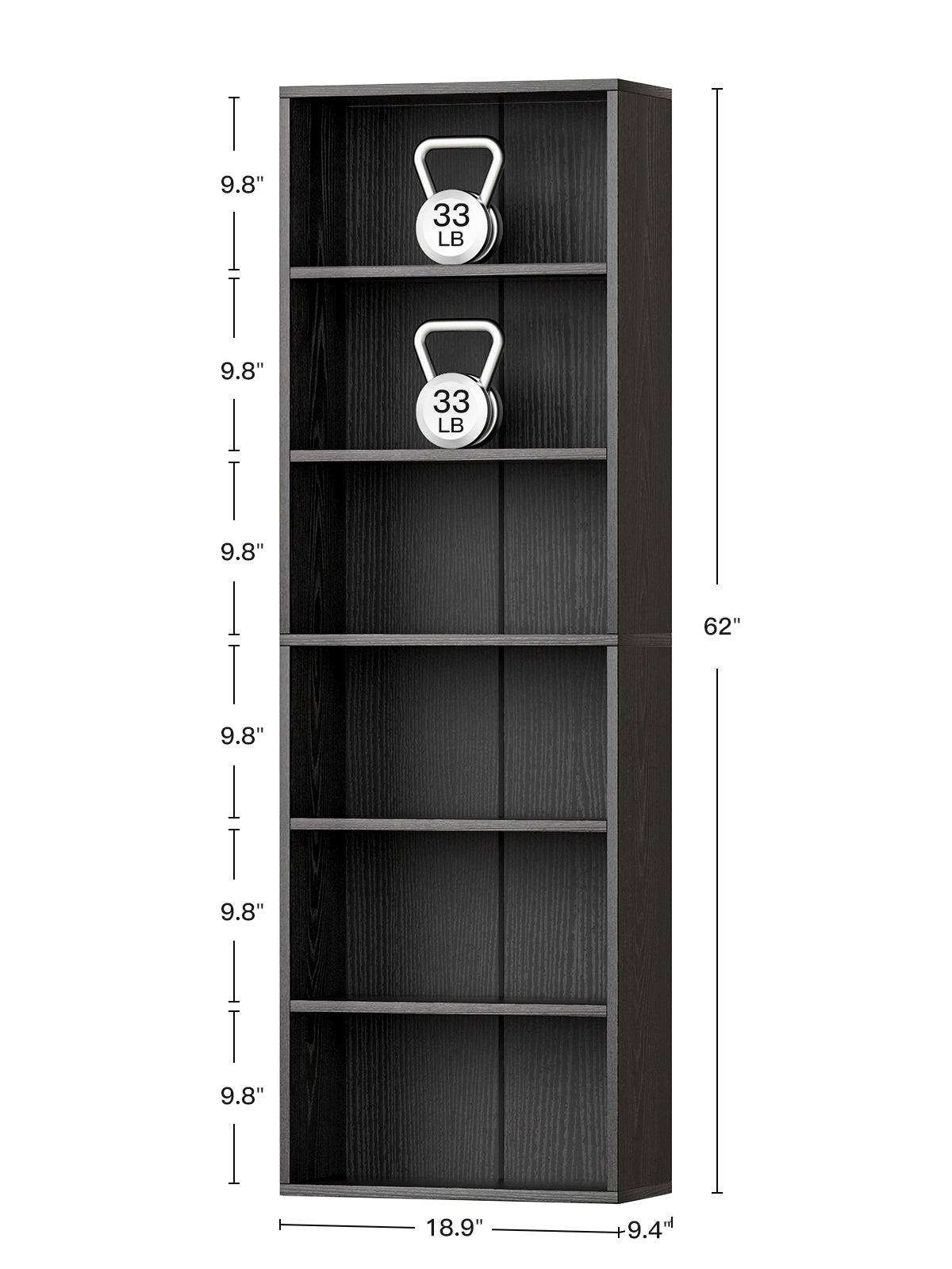 6-Tier Open Bookshelf and Bookcase, Floor Standing Display Storage Shelves for Living Room, Tall Book Shelf for Bedroom, Home Office, Dining Room, Black