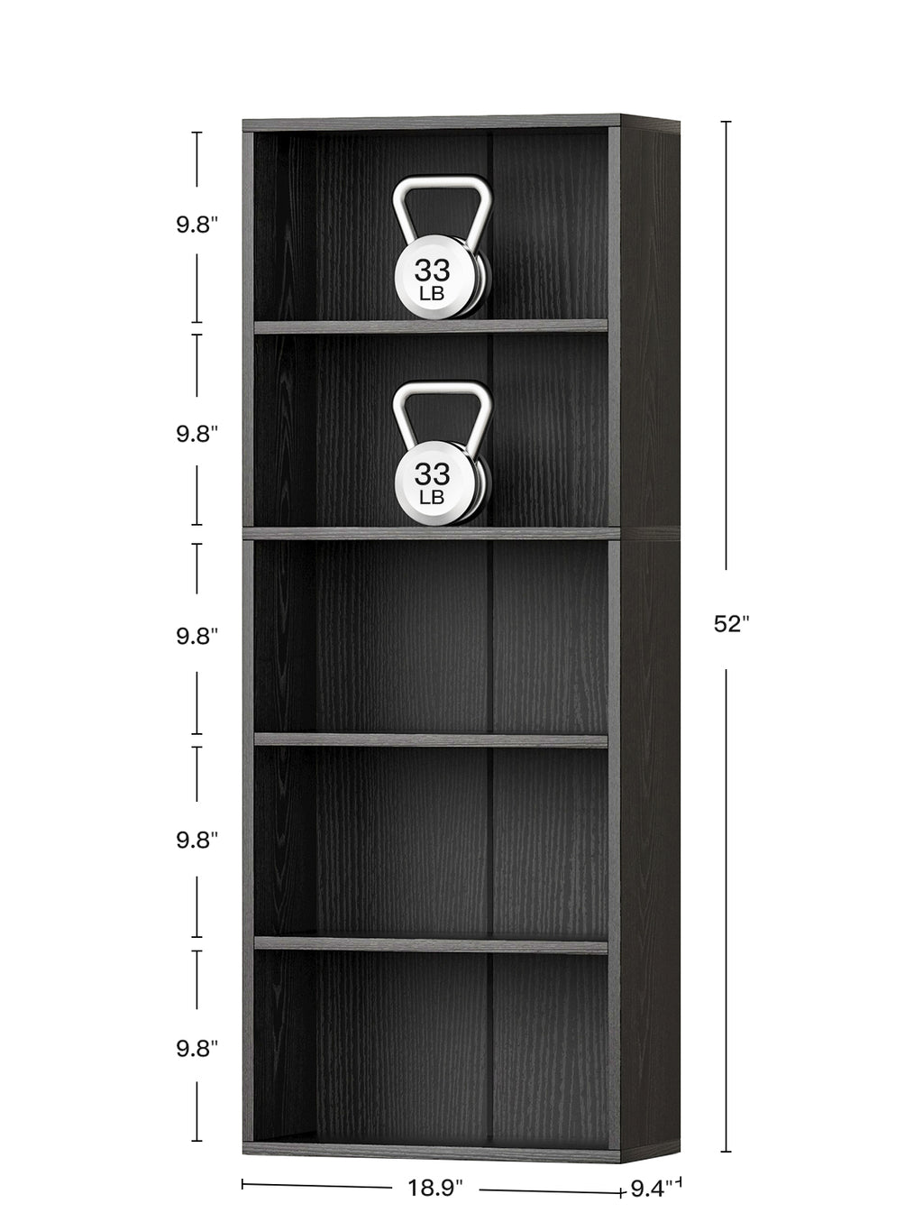 5-Tier Open Bookshelf and Bookcase, Floor Standing Display Storage Shelves for Living Room, Tall Book Shelf for Bedroom, Home Office, Dining Room, Black