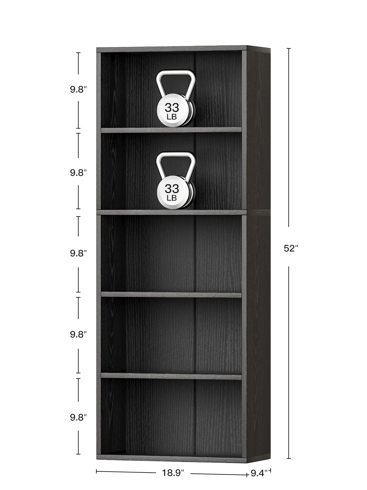 5-Tier Open Bookshelf and Bookcase, Floor Standing Display Storage Shelves for Living Room, Tall Book Shelf for Bedroom, Home Office, Dining Room, Black