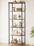 Book Shelf, 6 Tier Tall Bookshelf, Modern Wood Bookcase Shelves for Bedroom, Industrial Display Shelf for Living Room Home Office Kitchen, Standing Shelving Unit Storage Organizer, Black