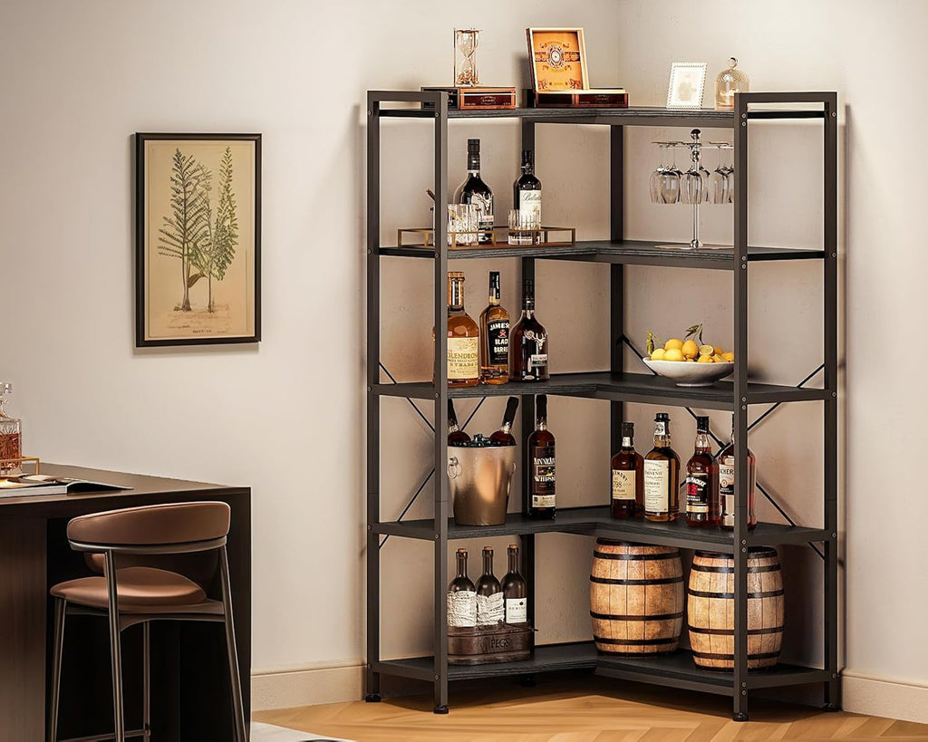 Book Shelf, 6 Tier Tall Bookshelf, Modern Wood Bookcase Shelves for Bedroom, Industrial Display Shelf for Living Room Home Office Kitchen, Standing Shelving Unit Storage Organizer, Black