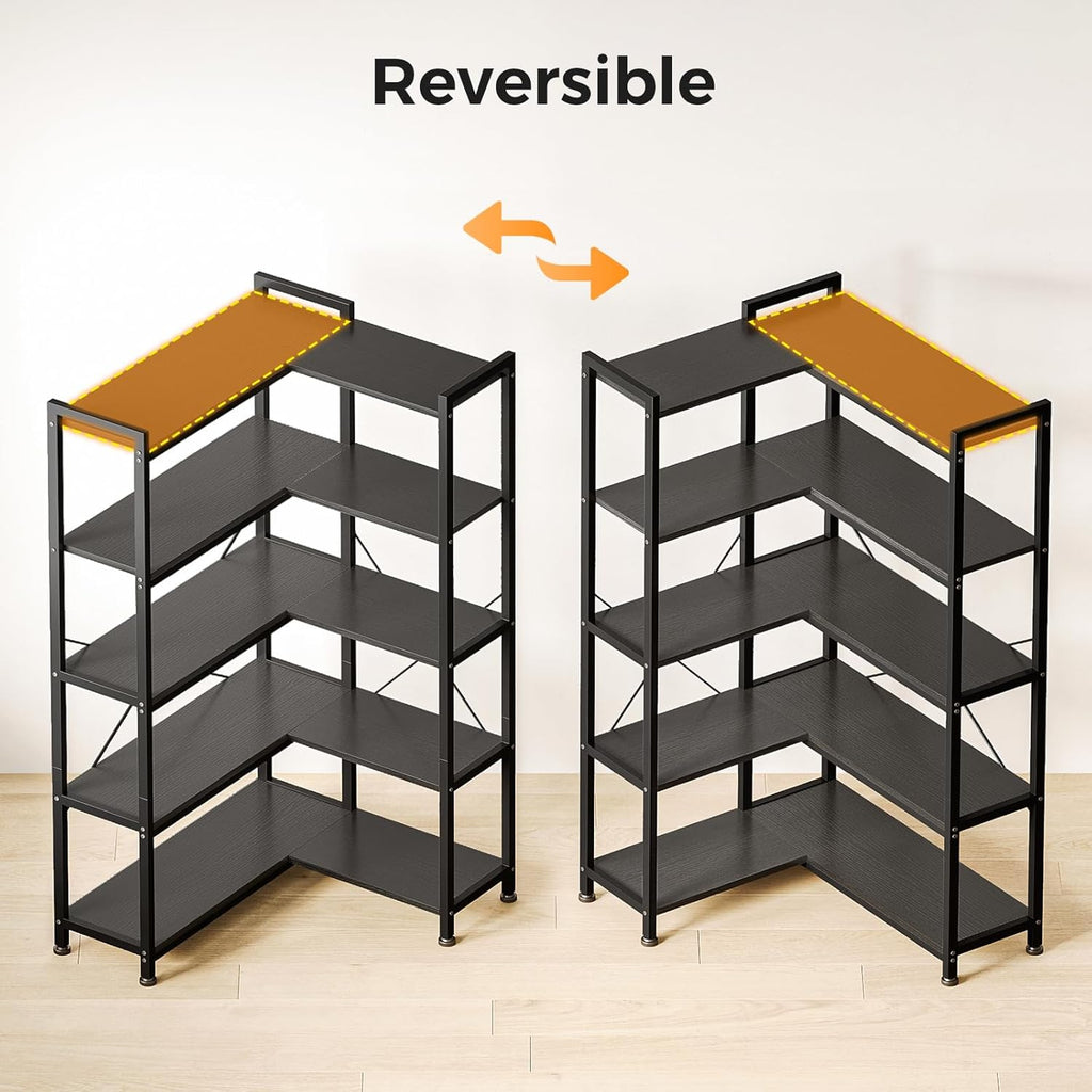 Book Shelf, 6 Tier Tall Bookshelf, Modern Wood Bookcase Shelves for Bedroom, Industrial Display Shelf for Living Room Home Office Kitchen, Standing Shelving Unit Storage Organizer, Black