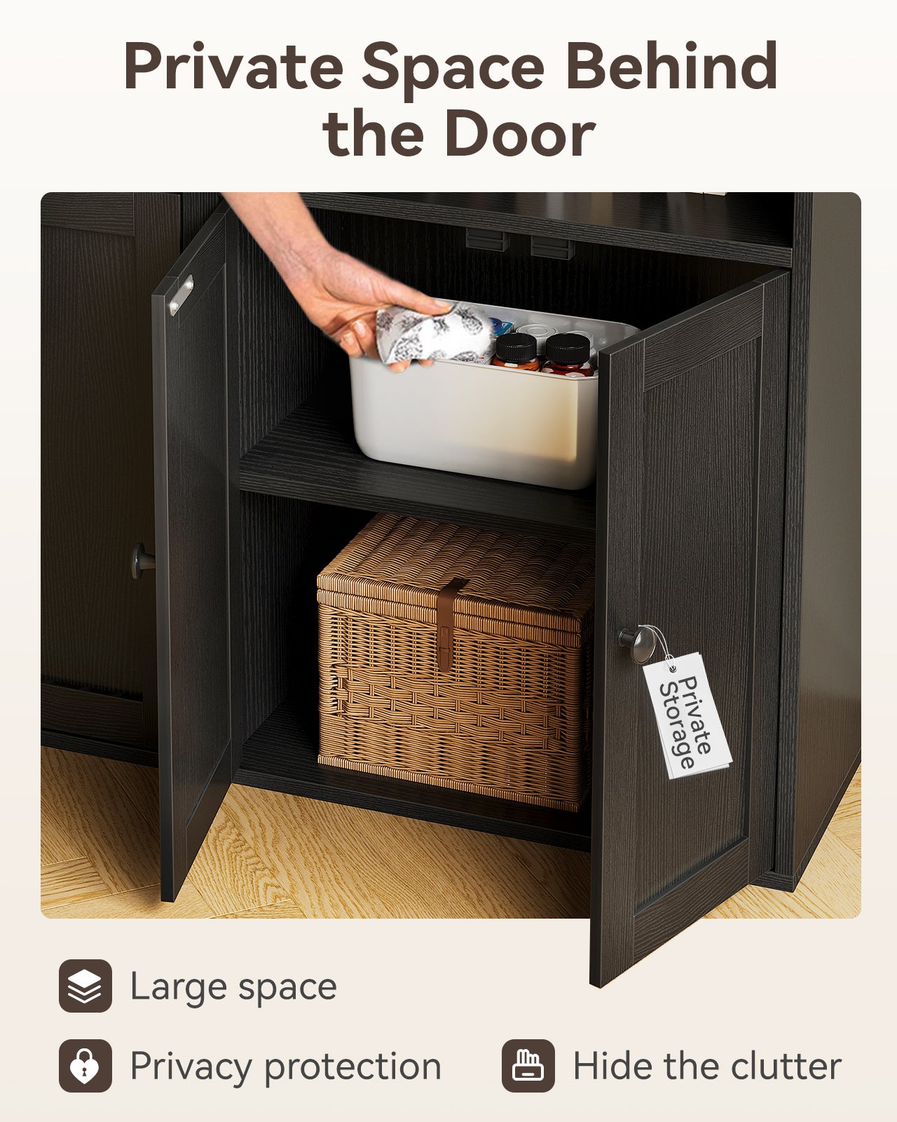 Bookshelf and Bookcase with Doors, Floor Standing 6-Tier Shelf Display Storage Shelves, Tall Bookcases for Home Office, Living Room, Black