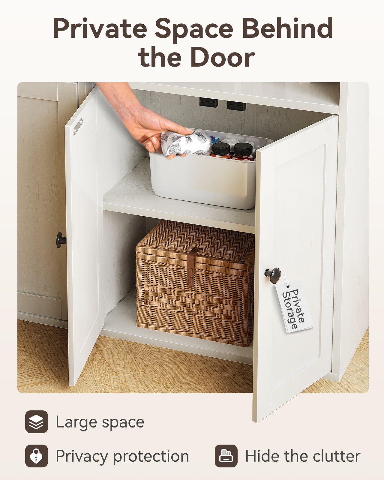 Bookshelf and Bookcase with Doors, Floor Standing 6-Tier Shelf Display Storage Shelves, Tall Bookcases for Home Office, Living Room, White