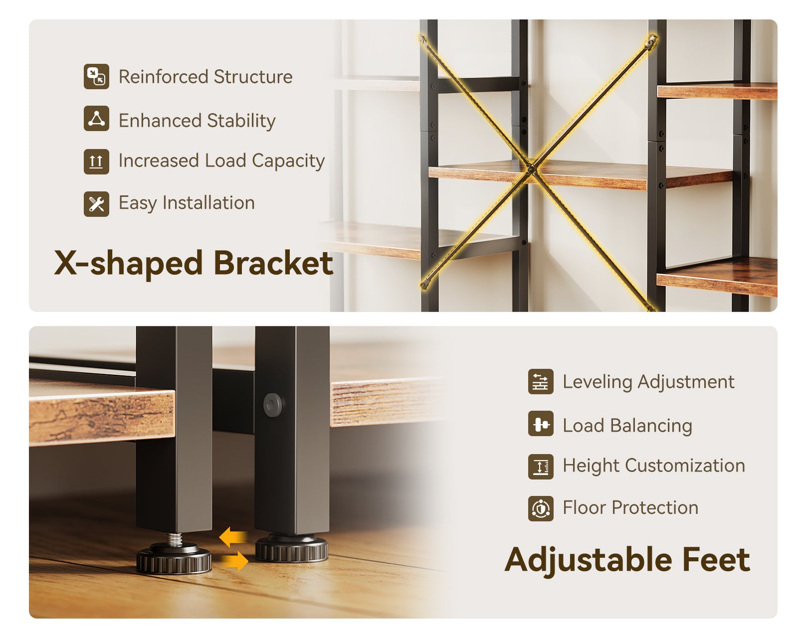Triple 5 Tier Bookshelf, Large Bookcase with 14 Open Display Shelves, Modern Industrial Book Shelves Book Case for Bedroom, Wide Standing Shelving Unit for Living Room Home Office, Vintage