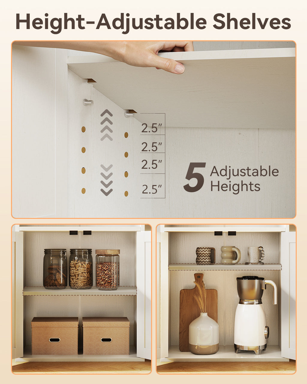 Bookshelf and Bookcase with Doors, Floor Standing 6-Tier Shelf Display Storage Shelves, Tall Bookcases for Home Office, Living Room, White