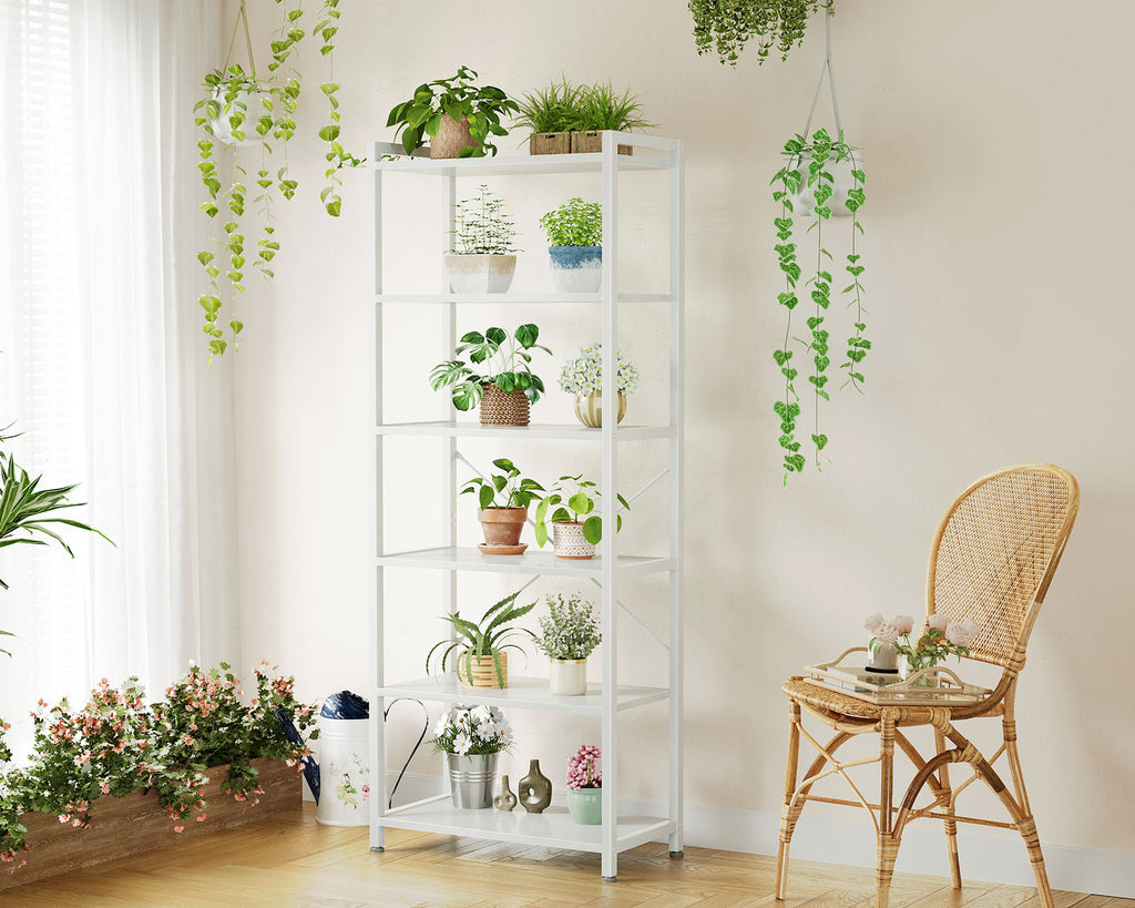 Book Shelf, 6 Tier Tall Bookshelf, Modern Wood Bookcase Shelves for Bedroom, Industrial Display Shelf for Living Room Home Office Kitchen, Standing Shelving Unit Storage Organizer, White