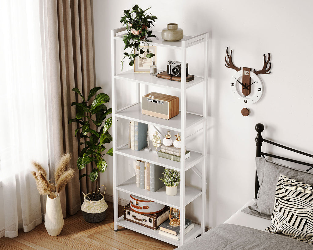 Book Shelf, 6 Tier Tall Bookshelf, Modern Wood Bookcase Shelves for Bedroom, Industrial Display Shelf for Living Room Home Office Kitchen, Standing Shelving Unit Storage Organizer, White